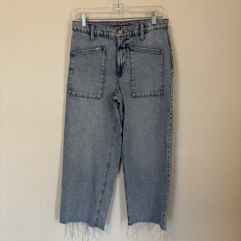 Lucky Brand Jeans Women's Wide Leg Crop High Rise Blue Denim 6 28R Raw Hem